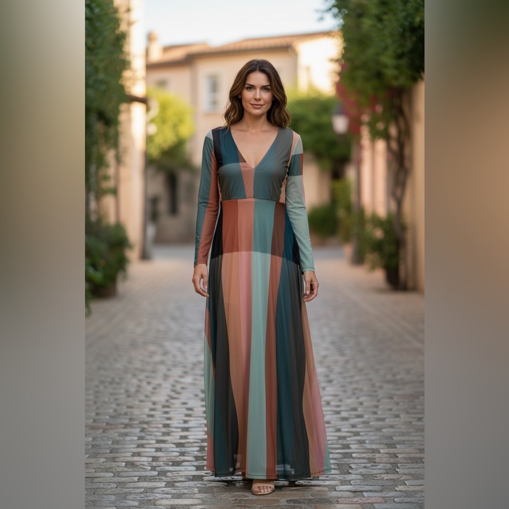 CBR Colorful Geometric Long Sleeve Dress